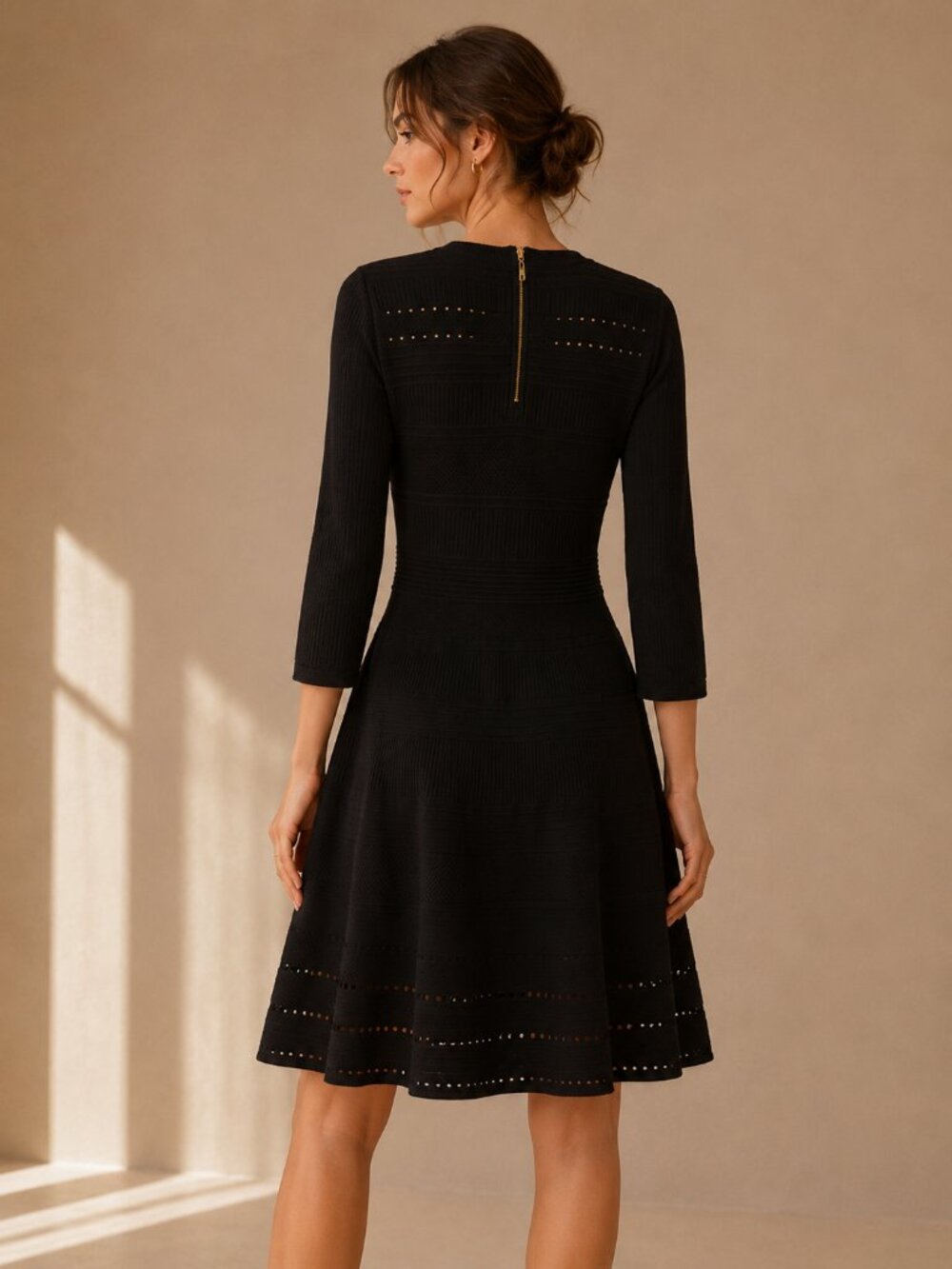 Eliza J Black Knit Long Sleeve Fit & Flare Sweater Dress Size Large L - Picture 2 of 8